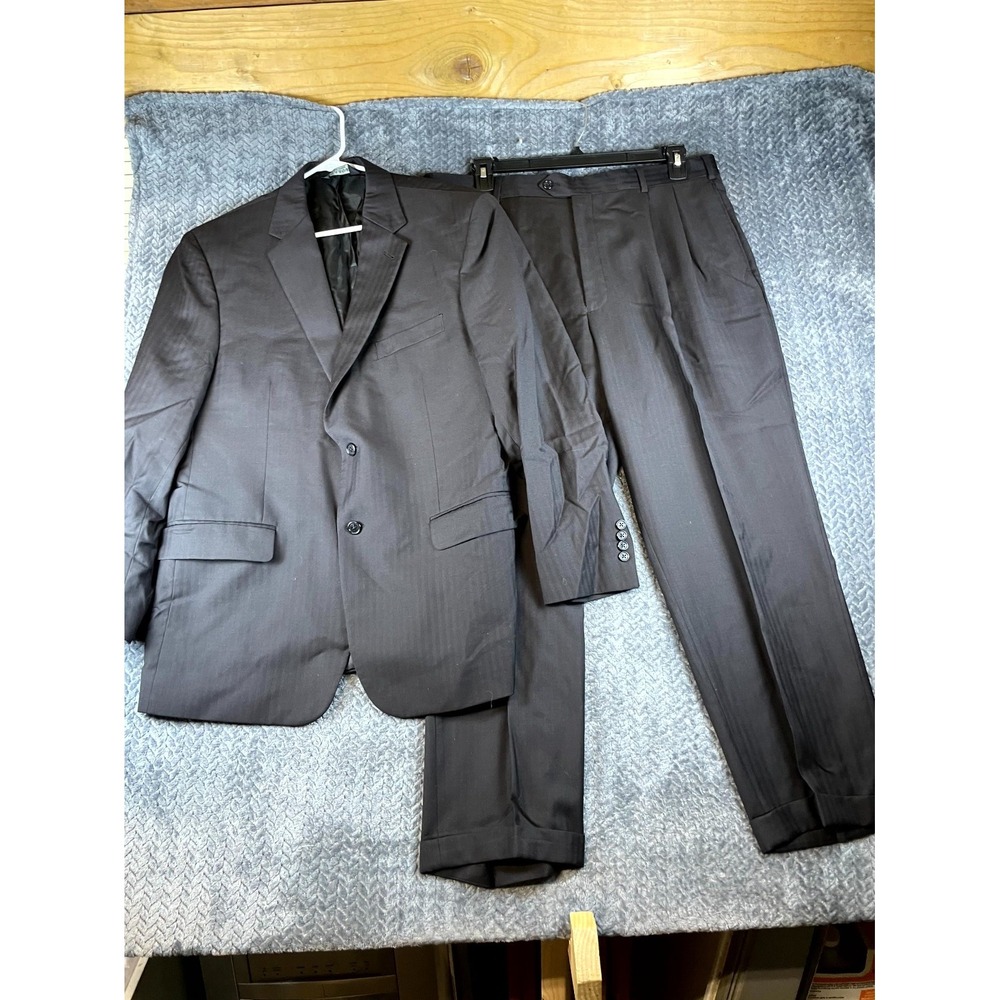 Jos. A. Bank Signature Suit Set Mens 44 R Black Herringbone Bemberg Business
